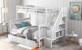 Stairway Twin-Over-Full Bunk Bed with Drawer;  Storage and Guard Rail for Bedroom;  Dorm;  for Adults