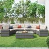 8-pieces Outdoor Wicker Round Sofa Set;  Half-Moon Sectional Sets All Weather;  Curved Sofa Set With Rectangular Coffee Table;  PE Rattan Water-resist