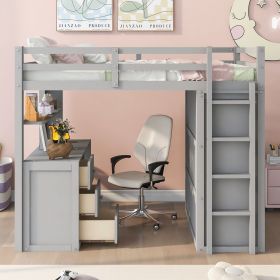 Full size Loft Bed with Drawers,Desk,and Wardrobe (Color: Gray)