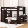 Full size Loft Bed with a twin size Stand-alone bed, Shelves,Desk,and Wardrobe