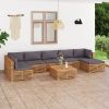 8 Piece Patio Lounge Set with Dark Gray Cushion Solid Teak Wood