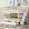 Stairway Full-Over-Full Bunk Bed with Drawer;  Storage and Guard Rail for Bedroom