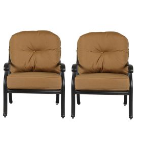 Zoe 28 Inch Outdoor Patio Club Chair, Cushion, Set of 2, Aluminum, Brown (Color: as Pic)