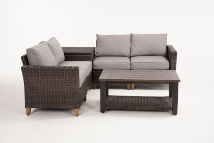 Grand Patio Outdoor Patio Sofa Conversation Set 6 PCS Furniture Set Sectional Sofa All-Weather Rattan Brown Backyard & Garden Washable Cushions Metal (Set Quantity: 6-PC)