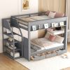 Wood Full Size Convertible Bunk Bed with Storage Staircase, Bedside Table, and 3 Drawers