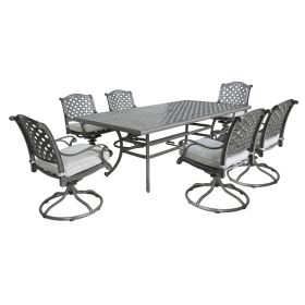 Outdoor 7-Piece Aluminum Dining Set with Cushion, Golden Gauze (Color: as Pic)