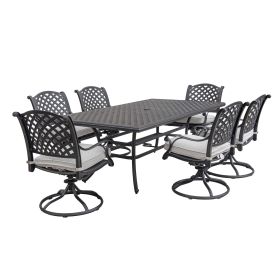 Stylish Outdoor 7-Piece Aluminum Dining Set with Cushion, Sandstorm (Color: as Pic)