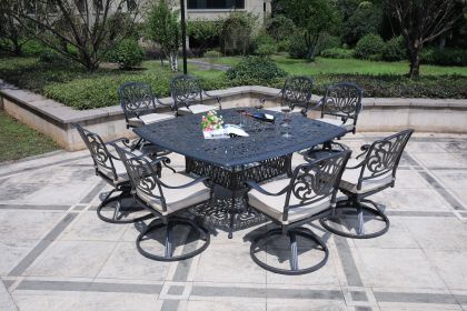 Square 8 - Person 64" Long Aluminum Dining Set with Sunbrella Cushions (Color: as Pic)