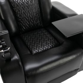 270 Degree Swivel PU Leather Power Recliner Individual Seat Home Theater Recliner with Comforable Backrest, Tray Table, Phone Holder, Cup Holder (Color: as Pic)