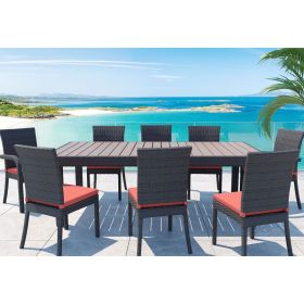 Balcones 9-Piece Outdoor Dining Table Set With 8-Dining Chairs, Brown/Terracotta (Color: as Pic)