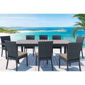 Balcones 9-Piece Outdoor Dining Table Set With 8-Dining Chairs, Brown/Chocolate (Color: as Pic)