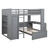 Full size Loft Bed with a twin size Stand-alone bed, Shelves,Desk,and Wardrobe