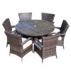 Direct Wicker 7-Piece Outdoor Rattan Furniture Dining Set with 6 Cushioned Armchair