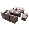 Direct Wicker 11-Piece Outdoor Wicker Dining Set Garden Rattan Dining Chair Lounge Set