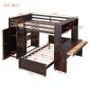 Full size Loft Bed with a twin size Stand-alone bed, Shelves,Desk,and Wardrobe