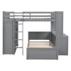 Full size Loft Bed with a twin size Stand-alone bed, Shelves,Desk,and Wardrobe