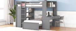 Full size Loft Bed with a twin size Stand-alone bed, Shelves,Desk,and Wardrobe