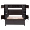 Full Size Wooden Bed With All-in-One Cabinet and Shelf