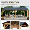 12x20ft Hardtop Gazebo, Galvanized Steel Gable Roof Gazebo Pergola with Wood Grain Aluminum Frame, Outdoor Permanent Gazebo Pavilion for Patio