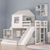 Wooden Twin Over Full Bunk Bed, Loft Bed with Playhouse, Farmhouse, Ladder, Slide and Guardrails