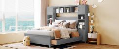 Full Size Wooden Bed With All-in-One Cabinet and Shelf