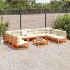 10 Piece Patio Sofa Set with Cushions Wax Brown Solid Wood Pine