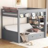 Wood Full Size Convertible Bunk Bed with Storage Staircase, Bedside Table, and 3 Drawers