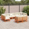 9 Piece Patio Sofa Set with Cushions Wax Brown Solid Wood Pine