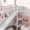 Twin over Full Bunk Bed with 2 Drawers,Slide,Shelves,Ladder,Rubber Wood Bunk Bed with Slide,Drawers,Grey