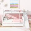 Twin over Full Bunk Bed with 2 Drawers,Slide,Shelves,Ladder,Rubber Wood Bunk Bed with Slide,Drawers,Grey