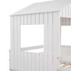 Wooden Twin Over Full Bunk Bed, Loft Bed with Playhouse, Farmhouse, Ladder, Slide and Guardrails