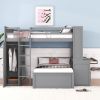 Full size Loft Bed with a twin size Stand-alone bed, Shelves,Desk,and Wardrobe