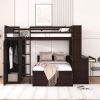 Full size Loft Bed with a twin size Stand-alone bed, Shelves,Desk,and Wardrobe