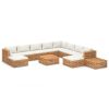 12 Piece Patio Lounge Set with Cream Cushion Solid Teak Wood