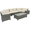 8-pieces Outdoor Wicker Round Sofa Set;  Half-Moon Sectional Sets All Weather;  Curved Sofa Set With Rectangular Coffee Table;  PE Rattan Water-resist