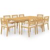 9 Piece Patio Dining Set with Cushions Solid Teak Wood