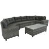 8-pieces Outdoor Wicker Round Sofa Set;  Half-Moon Sectional Sets All Weather;  Curved Sofa Set With Rectangular Coffee Table;  PE Rattan Water-resist