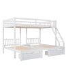 Full Over Twin & Twin Bunk Bed, Wood Triple Bunk Bed with Drawers and Guardrails