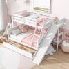 Twin over Full Bunk Bed with 2 Drawers,Slide,Shelves,Ladder,Rubber Wood Bunk Bed with Slide,Drawers,Grey