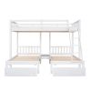 Full Over Twin & Twin Bunk Bed, Wood Triple Bunk Bed with Drawers and Guardrails